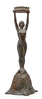 563. A Gerda Sprinchorn Art Nouveau patinated bronze lamp, Herman Bergman, Stockholm.