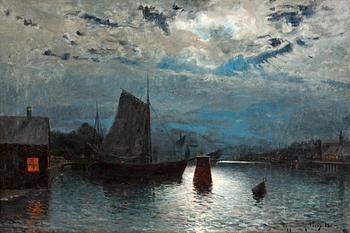 Olof Krumlinde, Moonlit river landscape.