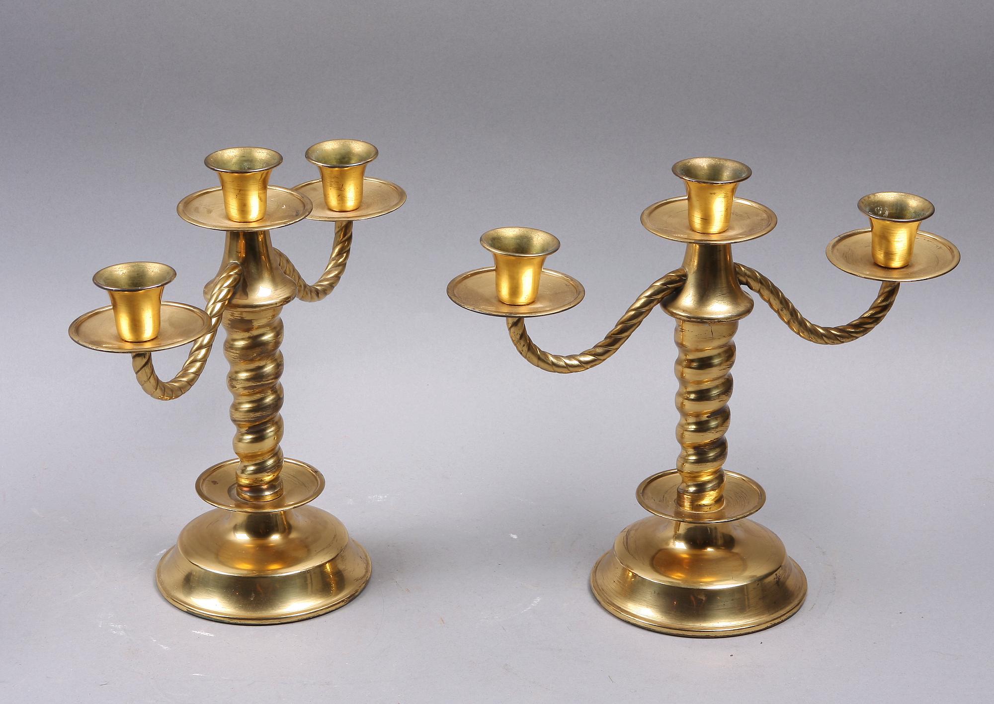 KANDELABRAR, 2 st, mässing, Gottfrid Carlsson, Eskilstuna.