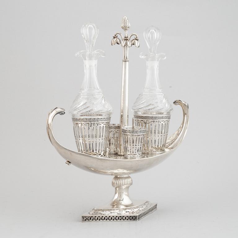 Pehr Zethelius, bordssurtout, silver och glass, Stockholm 1799. Sengustaviansk.