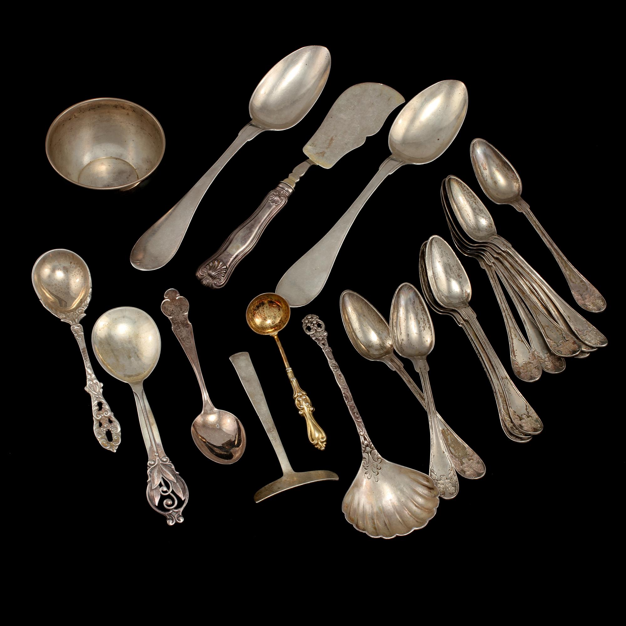 PARTI SILVER, 22 delar, 1800/1900-tal. Vikt 620 g.