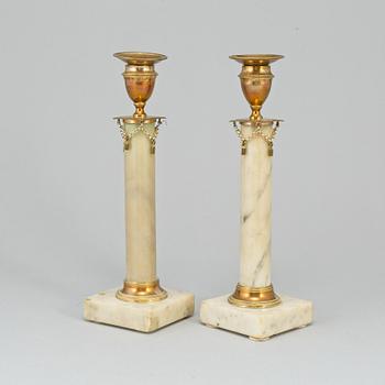 A pair of late gustavian  candlesticks, ca 1800.