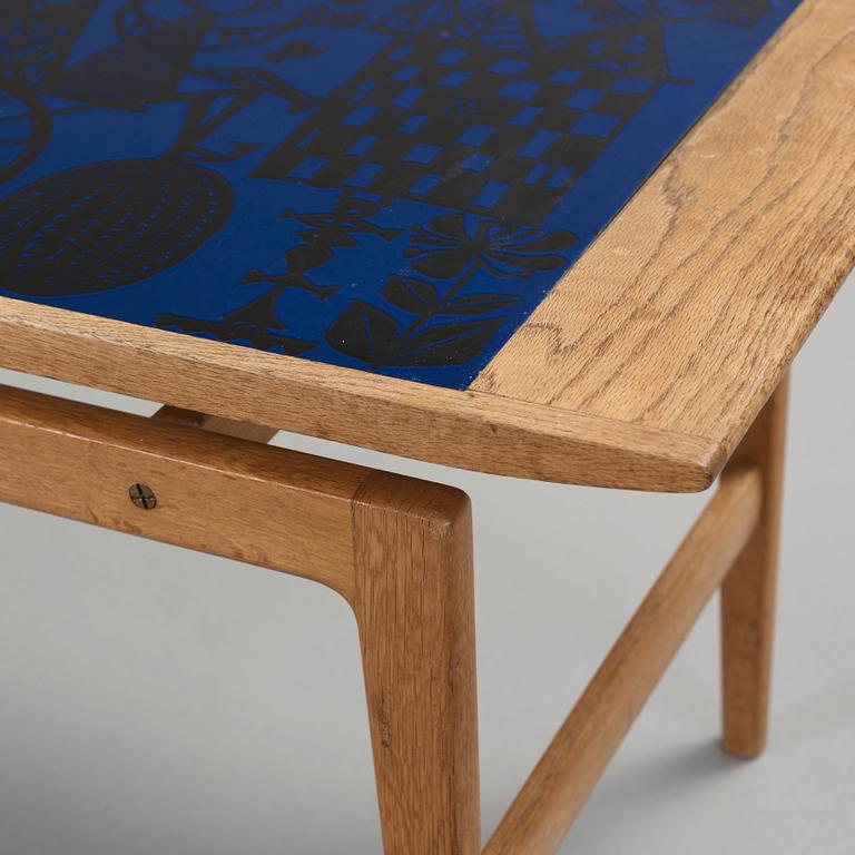 A Stig Lindberg & David Rosén Swedish Modern enamel top sofa table, Gustavsberg & Nordiska Kompaniet, 1959.