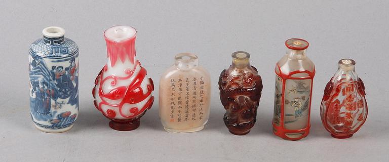 SNUSFLASKOR, 6 st, glas, porslin, Kina.