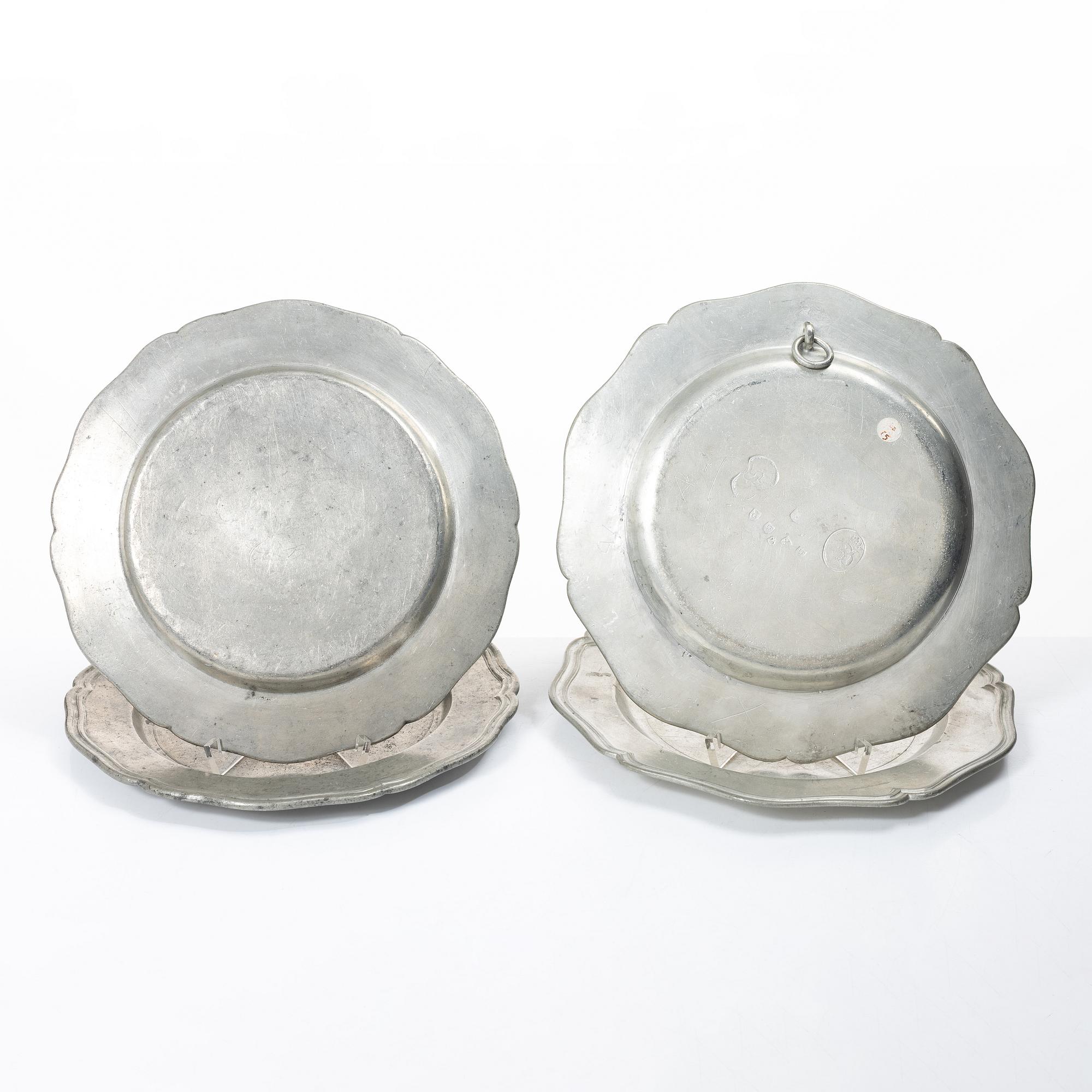 A set of four (2+2) peter rococo plates, two by Peter Törngren, Gothenburg 1760.