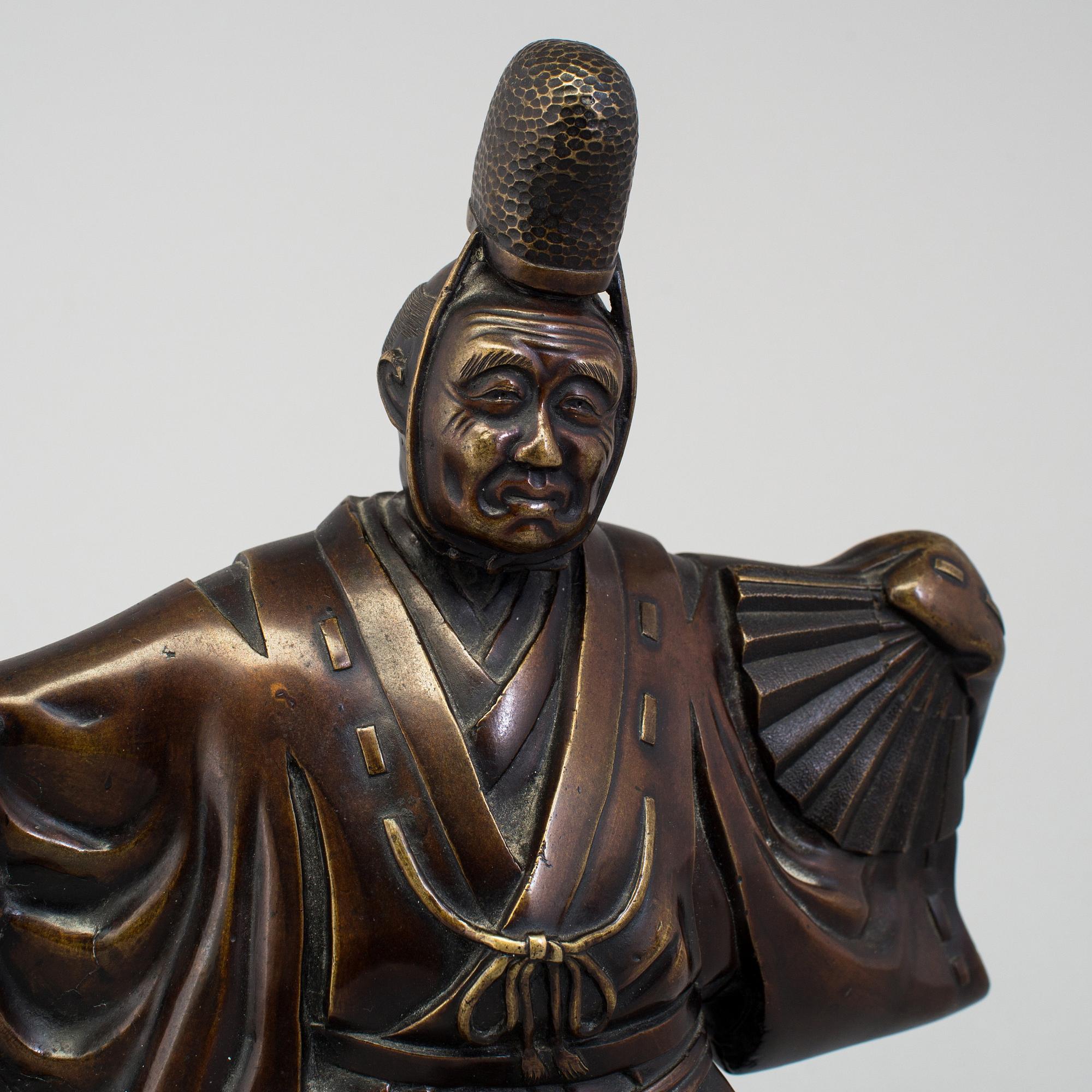 Two Japanese bronze sculptures of dancers, Meiji period (1868-1912). Signed to base.