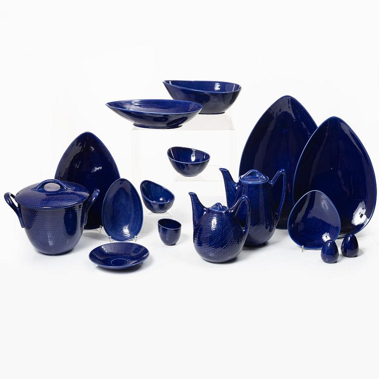 Hertha Bengtson, service pieces 34 pcs, stoneware, "Blue Fire", Rörstrand.