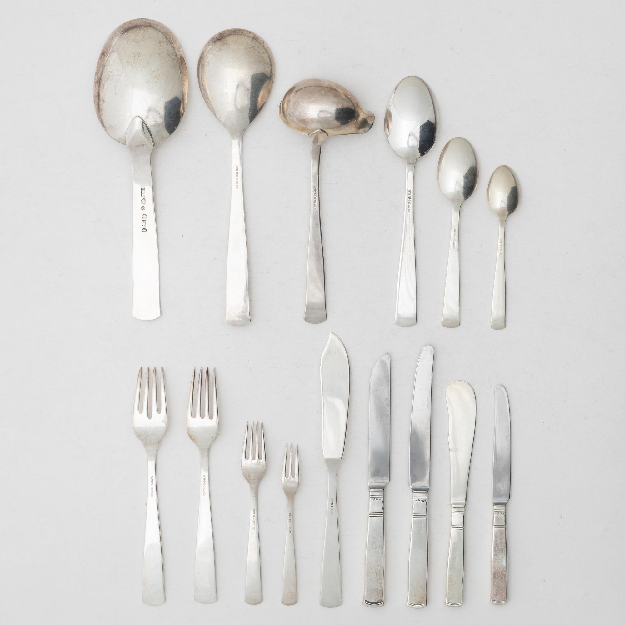 Jacob Ängman, bestickservis, silver, 118 delar, "Rosenholm", GAB, 1947-1952.