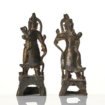 Two gilt bronze figures of guardsmen, Ming dynasty (1368-1644).
