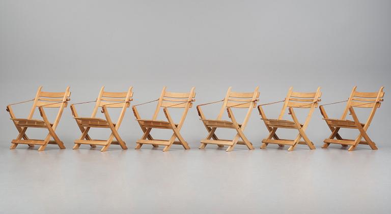 Hans J. Wegner, sex fällstolar, "Havestolen" modell "PP90", PP Møbler, Danmark 1970-tal.
