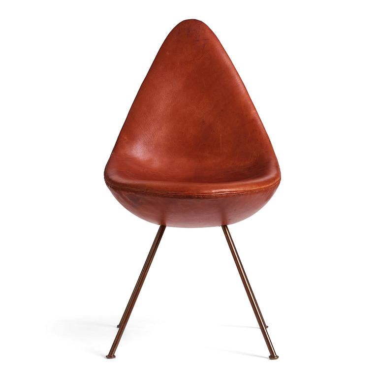 Arne Jacobsen, a cognac coloured leather "Drop chair", Fritz Hansen, Denmark 1964.