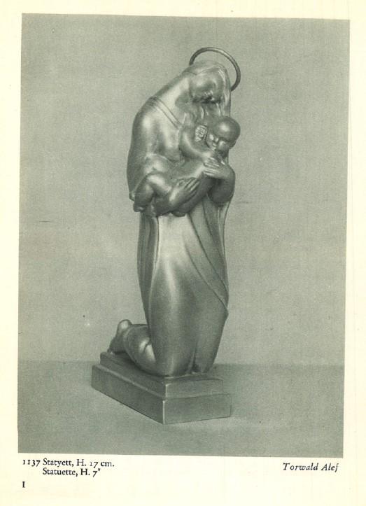 Thorwald Alef, a pewter sculpture "The Madonna with Child", model "1137", Firma Svenskt Tenn, Stockholm 1929.