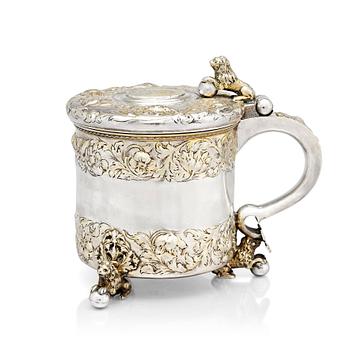 141. A Swedish Baroque parcel-gilt silver tankard, mark of Baltzar Ekeström, Halmstad 1768.