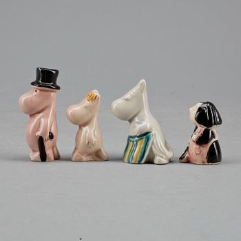 FIGURINER, 4 st, porslin, troligen Bobergs Fajansfabrik, Gävle, 1950-tal.