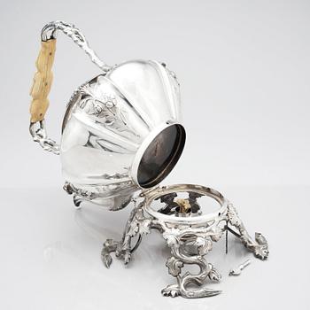 A Swedish 19th century silver tea-set, mark of Fredrik and Wilhelm Zethelius, Stockholm 1845. (3).