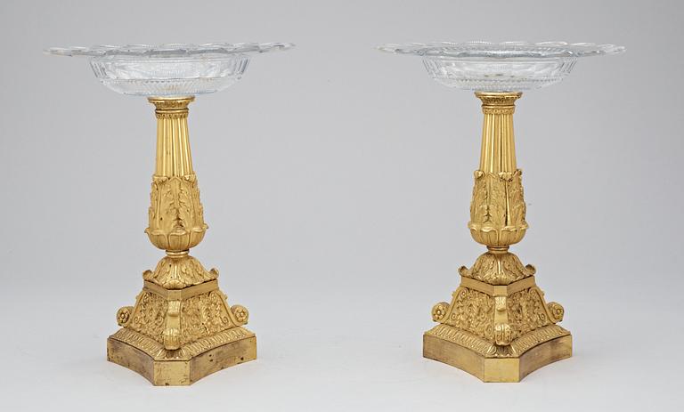 A pair of French Empire early 19th Century tazzas and a centrepiece.