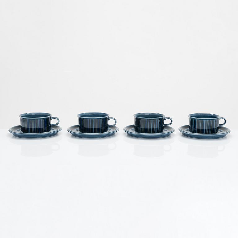 Gunvor Olin-Grönqvist, four 'kosmos' teacups with saucers, Arabia 1966.