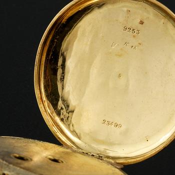 FICKUR, 18k guld, troligtvis George Dyer, London, 1800-talets andra hälft. Vikt 54 g.