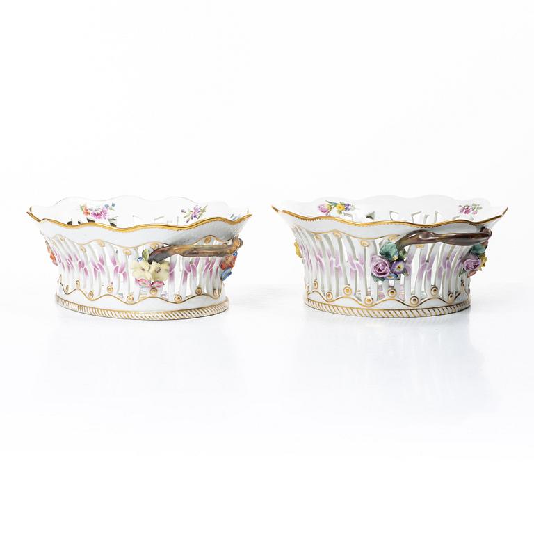 Royal Copenhagen, Two pierced bowls with dishes, 2 pcs, porcelain, Saxon flower, Denmark, 20th century.