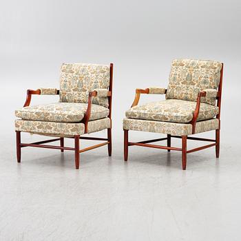 Armchairs, a pair, so-called Gripsholm chairs, second half of the 20th century.