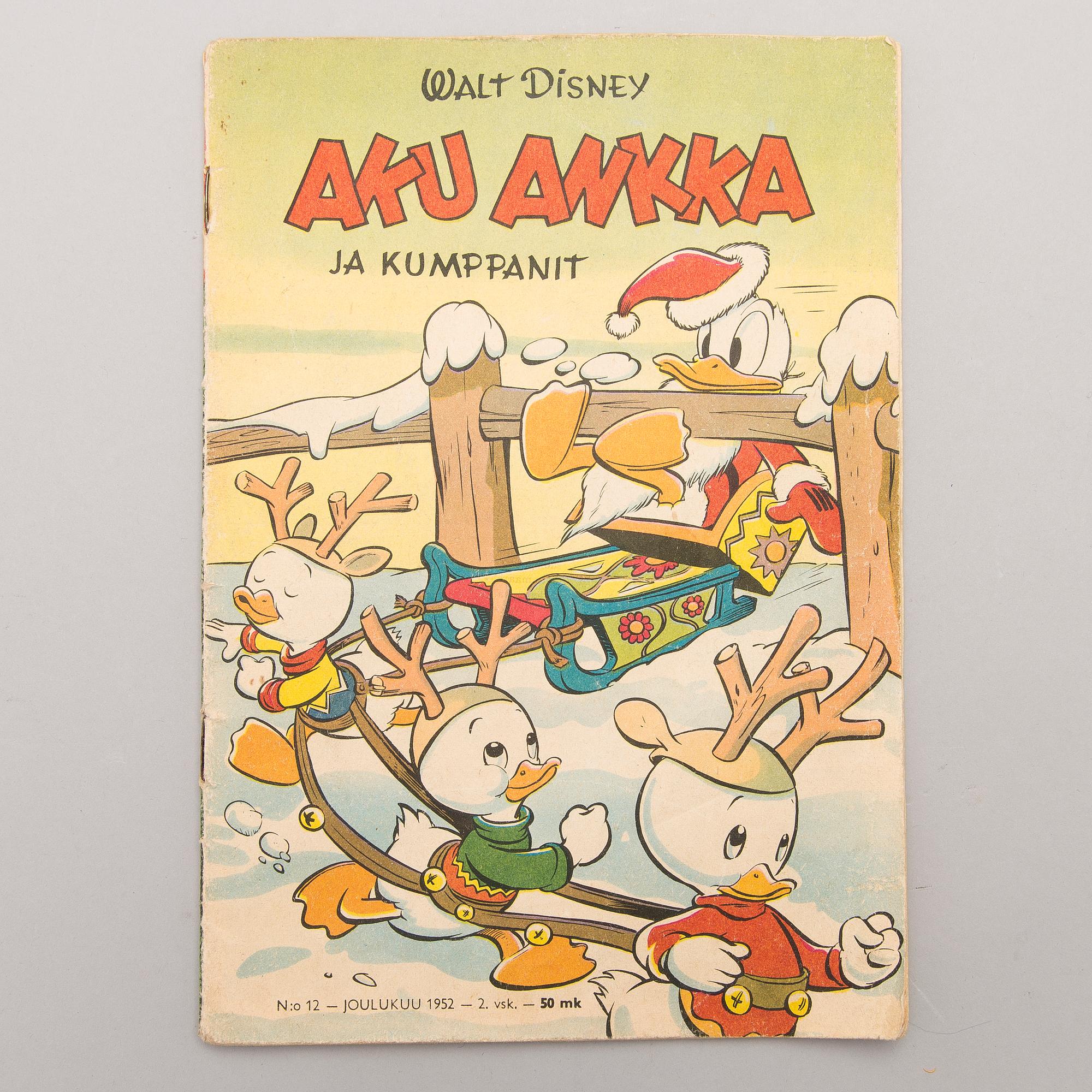 A Finnish Donald Duck Comic Book "Aku Ankka" N:o 12 Joulukuu 1952, Walt Disney.