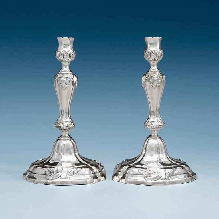 A pair of German 18th century silver candlesticks, makers mark of Swante Striedbeck (Stralsund 1763-1776).