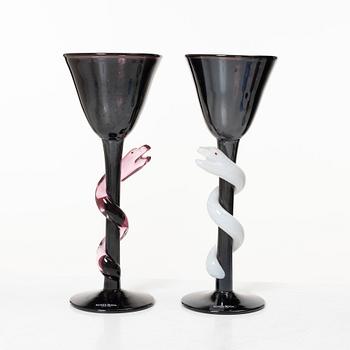 Ulrica Hydman-Vallien, vinglas, 12 st, Kosta Boda, Artist Collection / Atelier / Limited Edition.