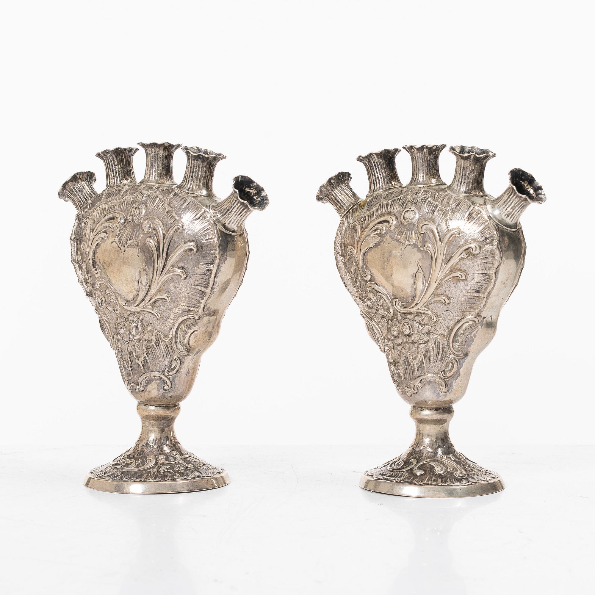Vases, a pair, silver, import marks John George Piddington, London, England 1903.