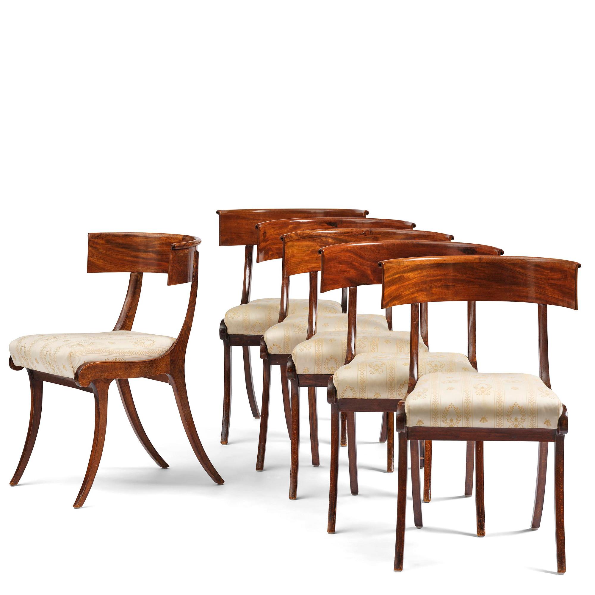 A set of six Danish Empire mahogany 'Klismos' chairs, Copenhagen, early 18th century.