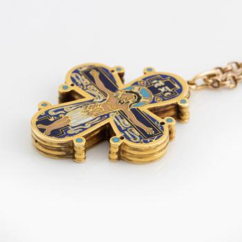 Hänge, i form av kors, 18K guld och emalj.