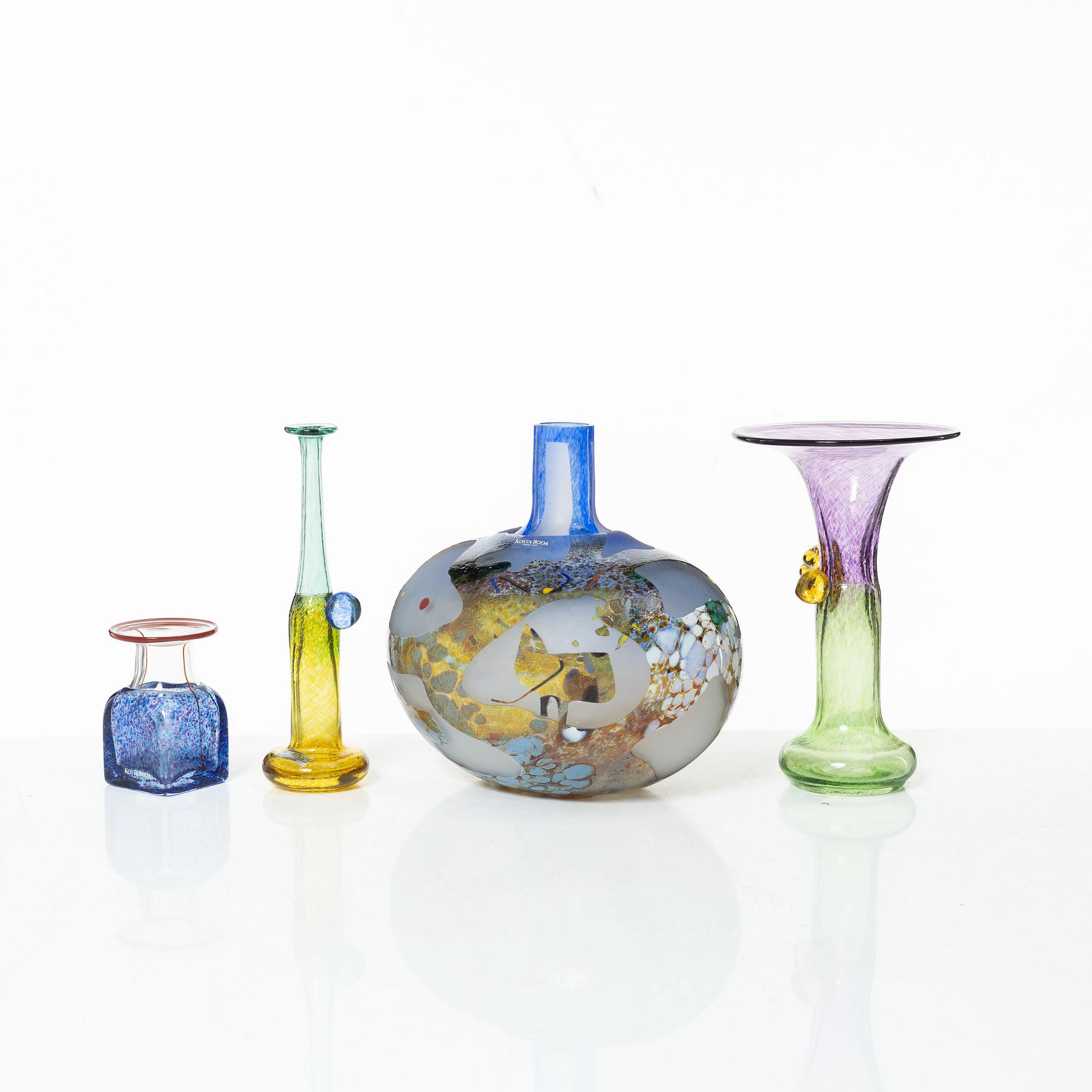 Bertil Vallien, a group of four vases, Kosta Boda.