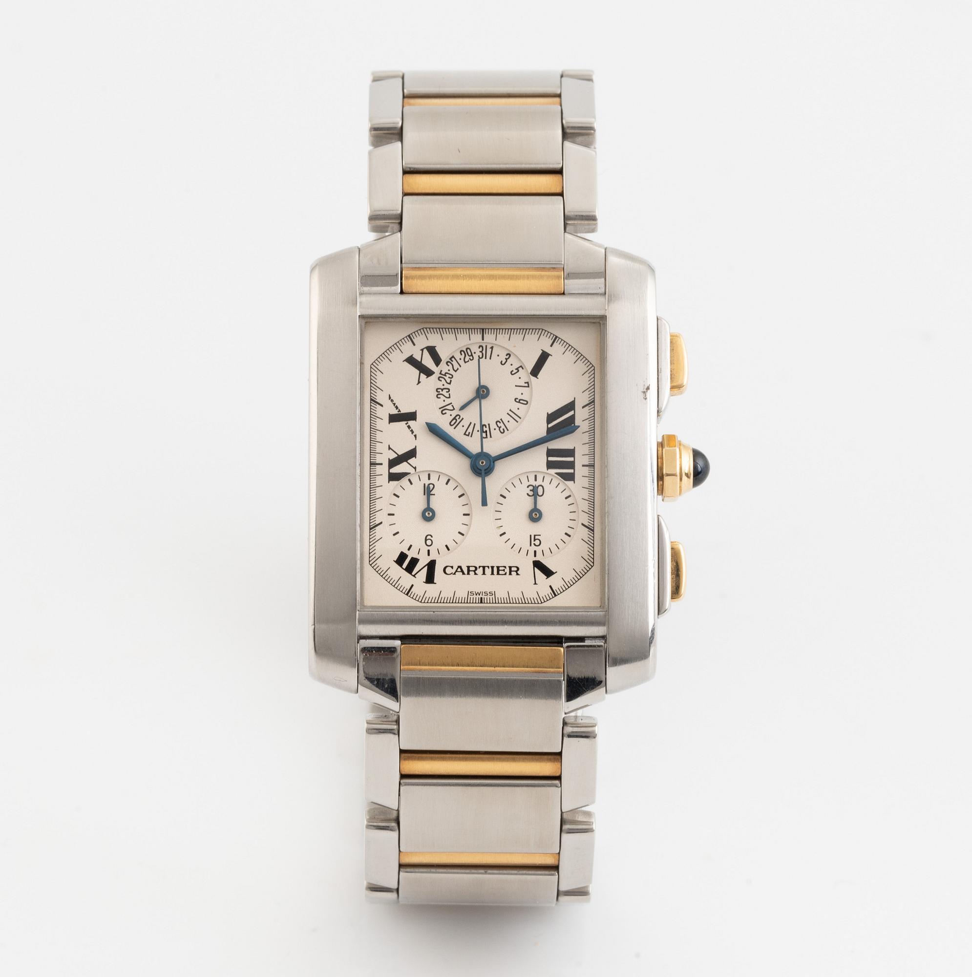 Cartier, Tank Francaise, chronograph, wristwatch, 28 x 28 (36) mm.