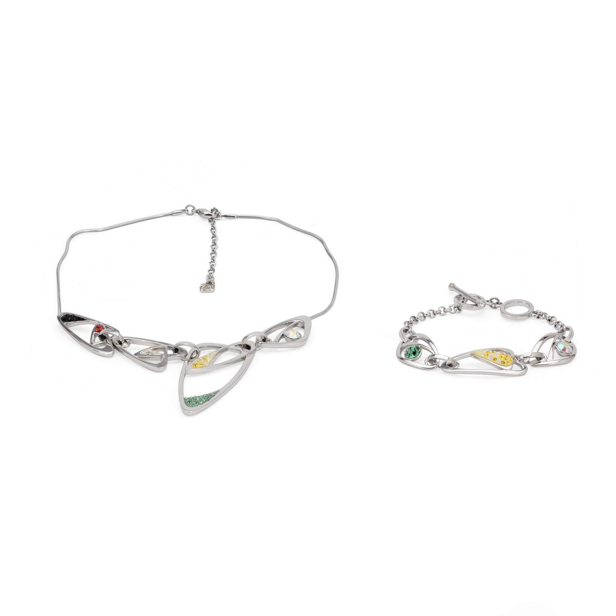 SWAROVSKI, a silver colored necklace and bracelet with swarovski crystals.