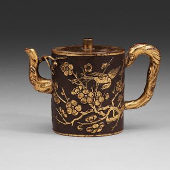 88. A gilt copper alloy teapot with cover, Qing dynasty, presumably 18th Century.