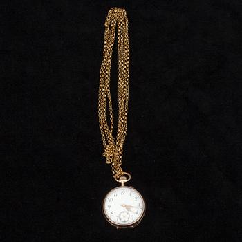 NAISTEN KAULAKELLO, kultaa 14K sekä VITJAT, kultaa 18K,  1900-luvun alkupuoli. Ketjun paino 13,2 g.