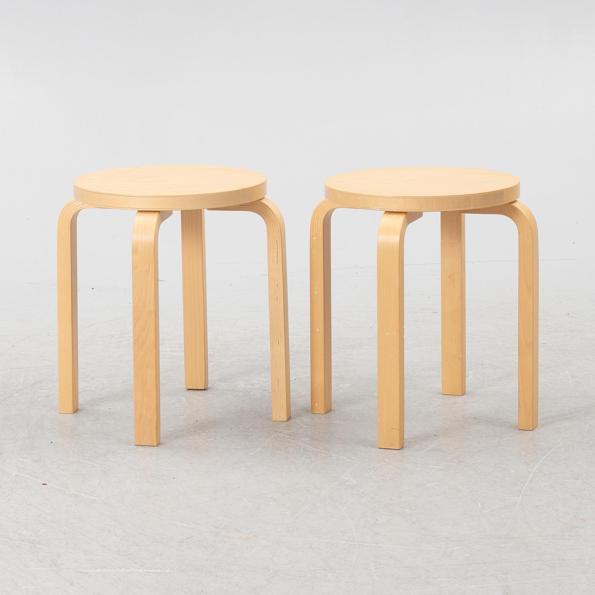 Alvar Aalto, two model 60 stools, ARtek, Finland, 2012.
