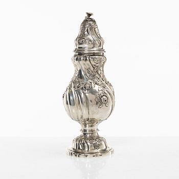 Sugar caster, silver, Rococo style, import mark CG Hallberg, Malmö 1935.