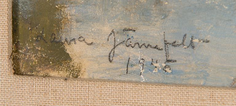 Laura Järnefelt, öljy levylle, signeerattu ja päivätty 1945.
