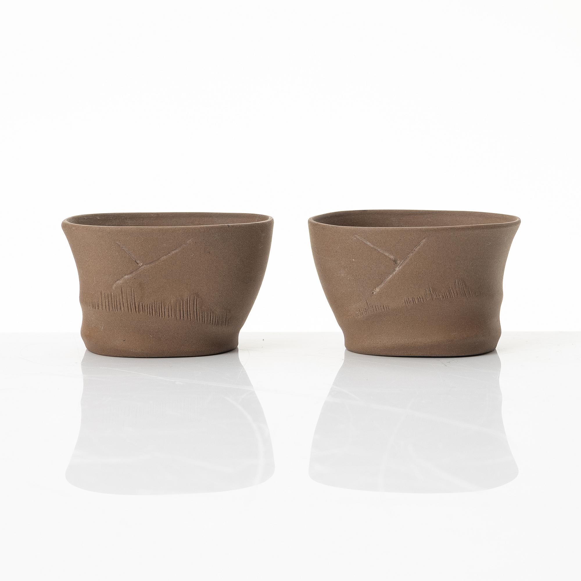 A grey yixing 'bamboo shoot' teapot with six cups, China, 1980s.