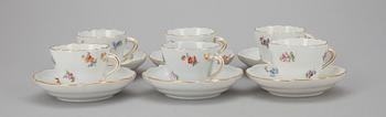 MOCCAKOPPAR med FAT, 6 st, porslin, Meissen 1900-tal.