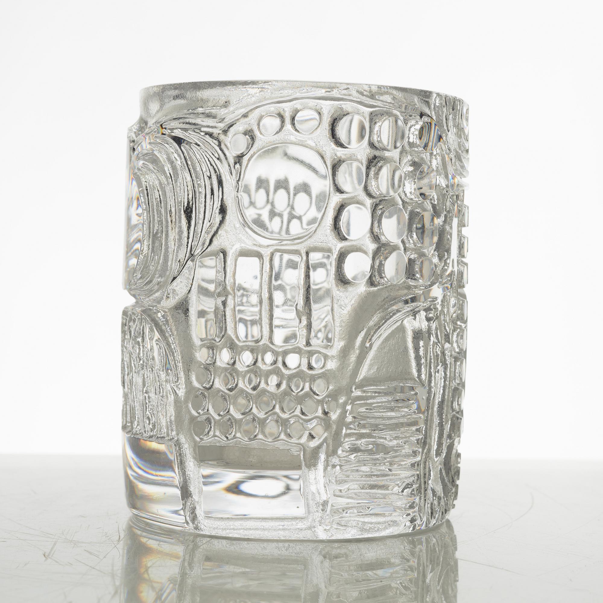 Bertil Vallien, a cylindrical clear glass vase, Boda Åfors Sweden 1960-70s.