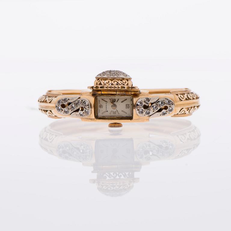 ARMBAND / ARMBANDSUR, 18K guld, åttkantslipade diamanter.