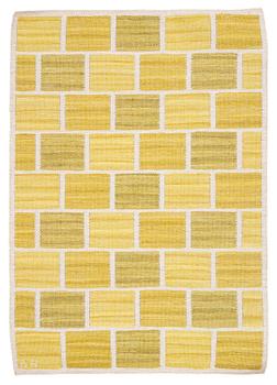 Barbro Nilsson, a textile, "Kvadrater på linne, gul", flat weave, c 71 x 51 cm, signed BN.