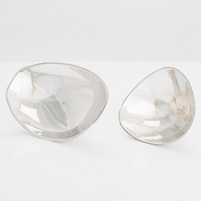 Two sterling silver bowls, Gustav Jansson 1955, 1960, and eight similar silver punsch cups, GAB and CGH 1933-41. Sweden.