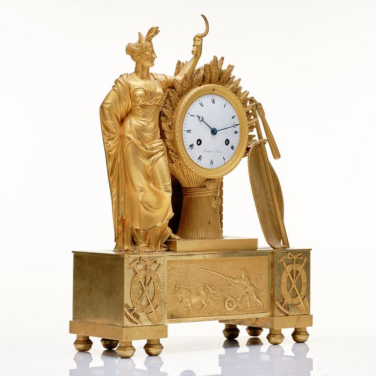 A French Empire 19th century gilt bronze mantel clock by Rieussec.