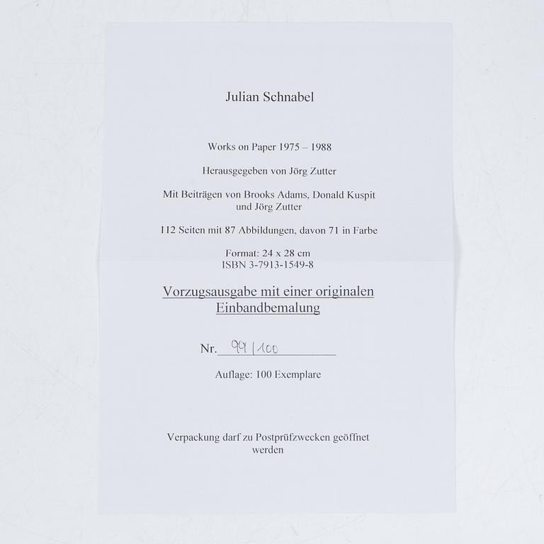 Julian Schnabel, "Works on Paper 1875-1988" med egenhändigt målat omslag.