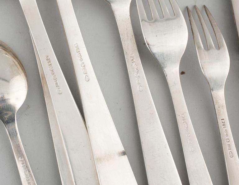 Silver and steel cutlery set, "Rosenholm", 122 pieces designed by JACOB ÄNGMAN, manufactured by GAB, weight 4360 g.