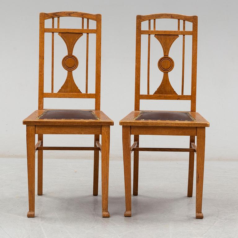 Six early 20th century oak chairs.