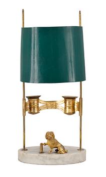 960. A late Gustavian two-light table lamp.