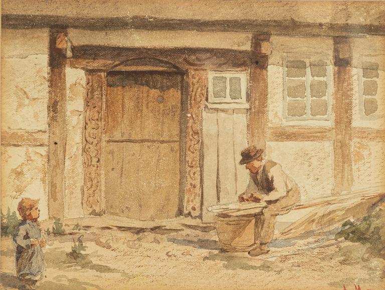August Malmström, Farm Scene with a Working Man and a Child.